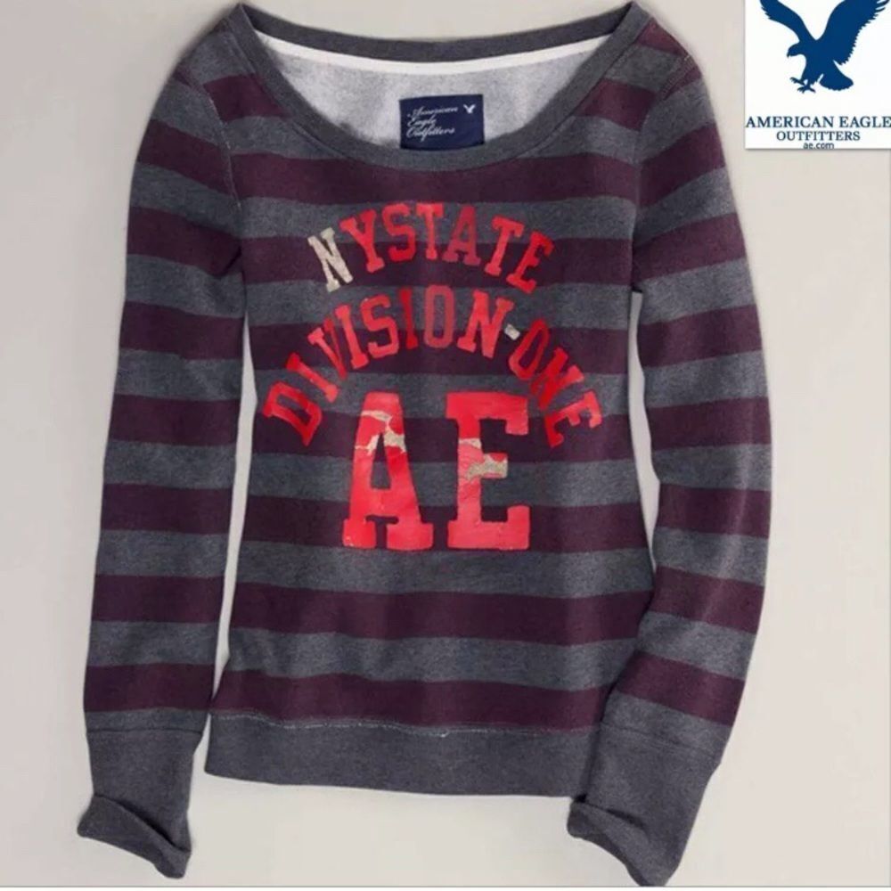 NWT American Eagle Purple Gray Striped Sweatshirt
